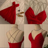 Niulatu A Line Straps Red Satin Beading Evening Dress Prom Dresses HZ1110