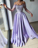 Niulatu A Line Off The Shoulder Lilac Satin Evening Dress Prom Dresses With Beads HZ1110