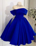 Niulatu Ball Gown Royal Blue Satin Evening Dress Prom Dresses With Beads HZ1110