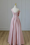 Niulatu A line One Shoulder Pink Satin Evening Dress Prom Dresses With Bow HZ1110