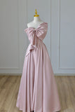 Niulatu A line One Shoulder Pink Satin Evening Dress Prom Dresses With Bow HZ1110