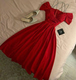 Niulatu A Line Spaghetti Straps Red Satin Beading Evening Dress Prom Dresses HZ1110
