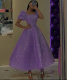 Niulatu Ball Gown Square Neckline Lilac Sequin Evening Dress Prom Dresses HZ1110