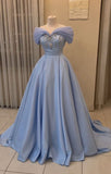 Niulatu Ball Gown Off The Shoulder Blue Long Prom Dress Evening Dress With Beads HZ1110