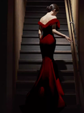 Niulatu Mermaid Off The Shoulder Satin Long Burgundy Prom Dresses HZ1110