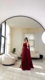 Niulatu A Line One Shoulder Burgundy Long Prom Dress Evening Dresses HZ1110