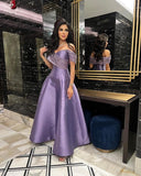 Niulatu A Line Off The Shoulder Lilac Satin Beads Long Prom Dress Evening Dresses HZ1110