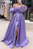 Niulatu A line Square Neckline Short Sleeves Lace Lilac Prom Dress Long Evening Dress HZ1110