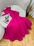 Niulatu A line One Shoulder Satin Long Hot Pink Prom Dress Party Evening Dress HZ1110