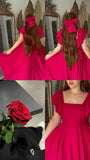 Niulatu A line Square Neckline Hot Pink Prom Dress Party Evening Dress HZ1110