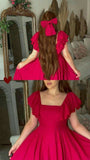 Niulatu A line Square Neckline Hot Pink Prom Dress Party Evening Dress HZ1110