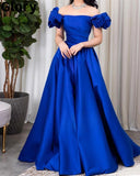 Niulatu A Line Off The Shoulder Royal Blue Satin Long Prom Dress Evening Dresses HZ1110