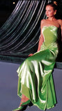 Niulatu Mermaid Strapless Green Satin Long Prom Dress Evening Dresses HZ1110