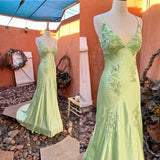 Niulatu Mermaid Straps Mint Green Silk Satin Long Prom Dress Evening Dresses HZ1110