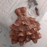 Niulatu Ball Gown Strapless Short Brown Homecoming Dress 18th Birthday Outfits HZ1110