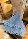 Niulatu A Line Halter Blue Chiffon Short Homecoming Dress 18th Birthday Outfits HZ1110