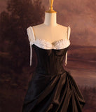 Niulatu Ball Gown Spaghetti Straps Black Long Prom Dresses 1950s Retro Evening Dress HZ1110