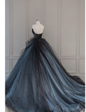 Niulatu Ball Gown Strapless Blue Long Prom Dresses 1950s Retro Evening Dress HZ1110
