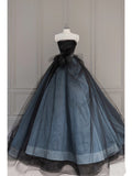 Niulatu Ball Gown Strapless Blue Long Prom Dresses 1950s Retro Evening Dress HZ1110