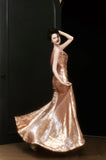 Niulatu Sheath Straps Sequin Gold Prom Dresses Party Evening Dress With Ruffles HZ1110