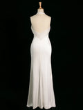 Niulatu Sheath Halter Sleeveless White Satin Wedding Dresses With Ruffles HZ1110