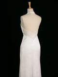 Niulatu Sheath Halter Sleeveless White Satin Wedding Dresses With Ruffles HZ1110
