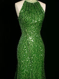Niulatu Sheath One Shoulder Green Sequin Prom Dresses Party Evening Dress With Beads HZ1110