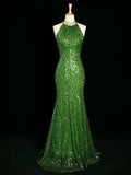 Niulatu Sheath One Shoulder Green Sequin Prom Dresses Party Evening Dress With Beads HZ1110