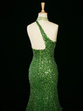 Niulatu Sheath One Shoulder Green Sequin Prom Dresses Party Evening Dress With Beads HZ1110
