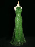 Niulatu Sheath One Shoulder Green Sequin Prom Dresses Party Evening Dress With Beads HZ1110