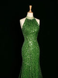 Niulatu Sheath One Shoulder Green Sequin Prom Dresses Party Evening Dress With Beads HZ1110
