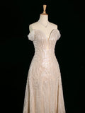 Niulatu Sheath Off The Shoulder Sequin Champagne Wedding Dresses With Beads HZ1110