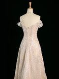 Niulatu Sheath Off The Shoulder Sequin Champagne Wedding Dresses With Beads HZ1110