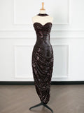 Niulatu Sheath Strapless Sequin Prom Dresses Party Evening Dress With Ruffles HZ1110