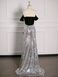 Niulatu A Line Off The Shoulder Sequin Prom Dresses Party Evening Dress With Ruffles HZ1110