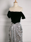 Niulatu A Line Off The Shoulder Sequin Prom Dresses Party Evening Dress With Ruffles HZ1110