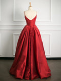 Niulatu Ball Gown Spaghetti Straps Red Satin Prom Dresses Party Evening Dress HZ1110