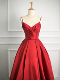 Niulatu Ball Gown Spaghetti Straps Red Satin Prom Dresses Party Evening Dress HZ1110