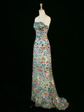 Niulatu A Line Strapless Sequin Floral Long Prom Dresses Evening Dress HZ1110
