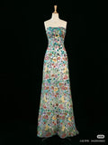 Niulatu A Line Strapless Sequin Floral Long Prom Dresses Evening Dress HZ1110