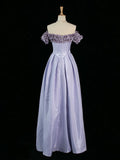 Niulatu A Line Off The Shoulder Lilac Long Floral Prom Dresses Party Evening Dress HZ1110