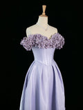 Niulatu A Line Off The Shoulder Lilac Long Floral Prom Dresses Party Evening Dress HZ1110