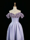 Niulatu A Line Off The Shoulder Lilac Long Floral Prom Dresses Party Evening Dress HZ1110