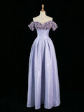 Niulatu A Line Off The Shoulder Lilac Long Floral Prom Dresses Party Evening Dress HZ1110