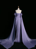 Niulatu A Line Off The Shoulder Grape Satin Long Prom Dresses Party Evening Dress HZ1110