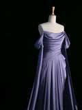 Niulatu A Line Off The Shoulder Grape Satin Long Prom Dresses Party Evening Dress HZ1110