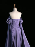 Niulatu A Line Off The Shoulder Grape Satin Long Prom Dresses Party Evening Dress HZ1110
