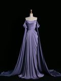 Niulatu A Line Off The Shoulder Light Grape Satin Prom Dresses Long Evening Gown Formal Party Dress SD1361