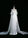Niulatu A Line Off The Shoulder White Satin Long Prom Dresses Party Evening Dress HZ1110