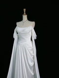 Niulatu A Line Off The Shoulder White Satin Long Prom Dresses Party Evening Dress HZ1110